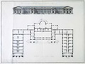 Джакомо Кваренги. Александровский дворец в Царском Селе. План и главный фасад. Около 1792 года. Кисть, перо, тушь, акварель, карандаш