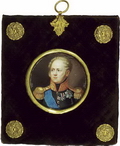 Неизвестный монограммист «АК». Миниатюрный портрет императора Александра I (тип Ф.Жерара). 1822. Кость, акварель