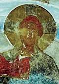 Лик Иисуса Христа из «Вознесения». XII век. Фреска купола церкви св. Георгия. Фото В.Сарабьянова