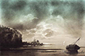 В.В.Самойлов. Лунный пейзаж. 1850-е годы. Папье-пелле, акварель, графитный карандаш, растушка, процарапывание