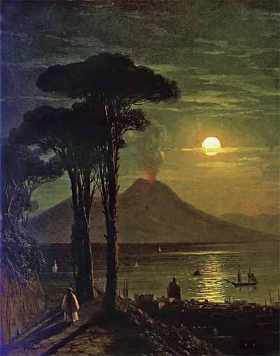 И.К.Айвазовский. Неаполитанский залив в лунную ночь. Везувий. Около 1840 года. Картон, масло
