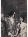 Е.И.Плехан. Ромео и Джульетта перед алтарем. Иллюстрация к трагедии В.Шекспира «Ромео и Джульетта». 1938. Бумага, черная акварель, карандаш
