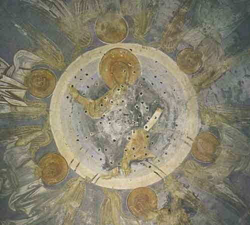 Вознесение. Фреска в куполе церкви Спаса на Нередице. 1199. Разрушена в годы Второй мировой войны. Фото Л.А.Мацулевича, 1910
