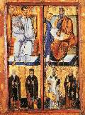 Створки триптиха с историей обретения Нерукотворного образа — Мандилиона. Византия. Середина X века. 34,5x25,2 см. Икона хранится в витрине в нартексе базилики