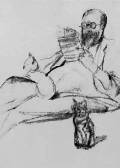 А.Е.Яковлев. Читающий Бенуа. 1915. Фрагмент. Бумага, графитный карандаш