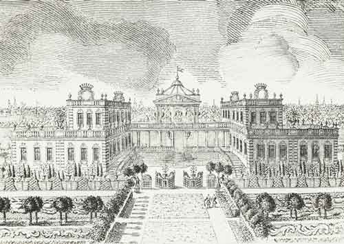 Вид южного фасада дома графа А.П.Бестужева-Рюмина на Каменном острове. Гравюра по рисунку М.И.Махаева. 1755–1757. ГМИ СПб. 
