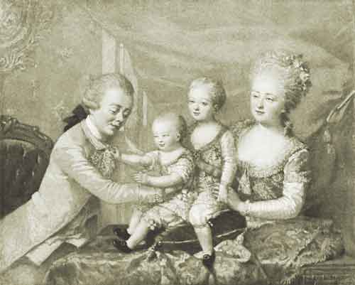 К.Хойер (?) Великий князь Павел Петрович и великая княгиня Мария Федоровна с сыновьями Александром и Константином. 1781

