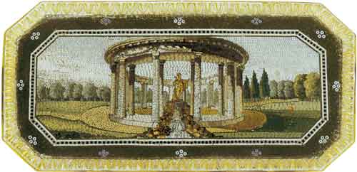 Г.Ф.Веклер (?). Вид на Колоннаду Аполлона в Павловском парке. 1820-е годы. Римская мозаика, бронза, чеканка, золочение. ГМЗ «Павловск»
