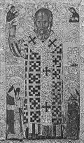 Св. Николай с предстоящими сербским кралем Стефаном Урошем Милутином и его женой Еленой Симонидой, донаторами. Икона из Никольского собора в г.Бари