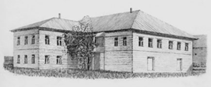 Дом Гавриловых в Куричихе. «Зимовка» (слева) и жилая изба, «перед-пятистенок», на подклети. Реконструкция С.А.Гаврилова
