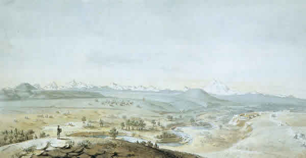 Вид цепи гор Кавказа. 1804. Акварель.

