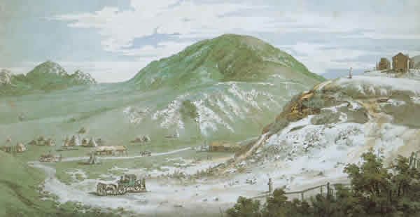 Вид горячего источника в четырех верстах от крепости Константиногорская. 1804. Акварель
