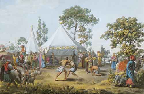 Турецкие борцы. 1809. Гравюра Е.М.Корнеева по собственному рисунку
