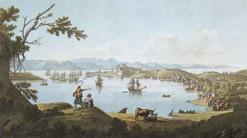 Вид острова Корфу. 1809. Гравюра И.В.Ческого по рисунку Е.М.Корнеева
