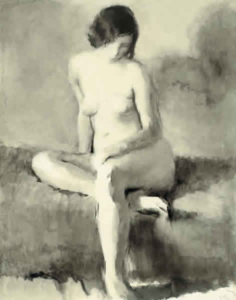В.Лебедев. Сидящая обнаженная. 1927. Бумага, черная акварель
