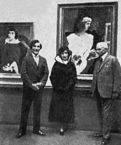 Открытие ретроспективной выставки Марка Шагала в базельской Кунстхалле. 4 ноября 1933 года. Слева направо: Марк Шагал с супругой и проф. Вильгельм Барт
