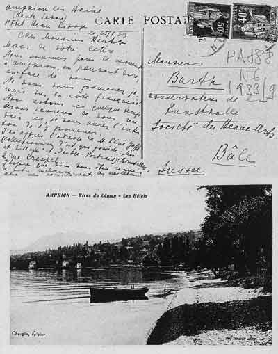 Письмо Марка Шагала д-ру В.Барту от 25 июля 1933 года. На обороте открытки — вид на Авиньон со стороны реки Леман
