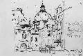 А.Н.Бенуа. Городской вид. Справа в центре надпись: «В ожидании Бенедита и Сережи 17/V 1906». Бумага, графитный карандаш