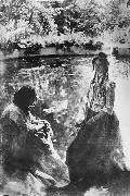 Е.Э.Мусатова и Е.В.Александрова на фоне пруда. Фотография В.Борисова-Мусатова. Начало 1900-х годов