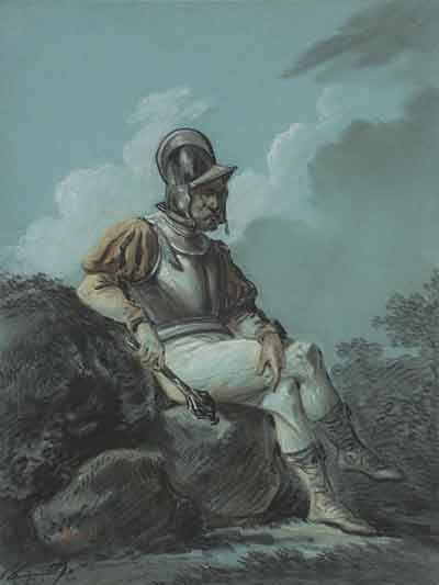 А.Орловский. Воин, сидящий на камне. 1809. Бумага голубая, пастель
