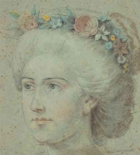 Неизвестный художник. Портрет неизвестной в образе Флоры. 1780-е годы. Бумага серая, пастель, итальянский карандаш

