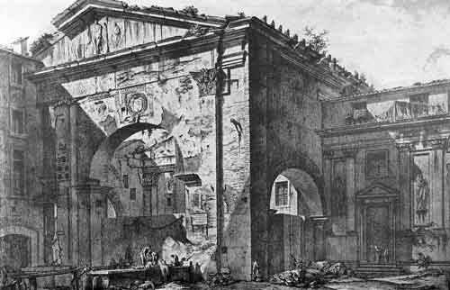 Дж.Б.Пиранези. Атриум портика Октавии в Риме. Офорт. 1760-е годы
