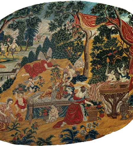 Вышивка «Царство Флоры». Франция. Конец XVII  века. Шерсть, шелк, гобеленовый шов. ГЭ
