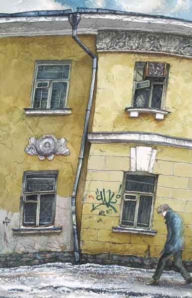 Алена Дергилева. Четыре окна в Сверчковом переулке. 2004. Бумага, акварель
