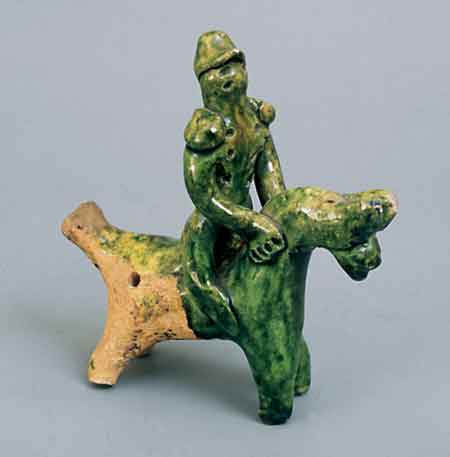 Скопинская керамика. Игрушка-свистулька «Всадник». Начало XX века
