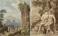 Листы из альбома  П.-А. Паризо. П.-А. Паризо. Пейзаж. Аполлон в образе пастуха, соблазняющий юную Иссу. 1810-е годы. Бумага, акварель, сепия