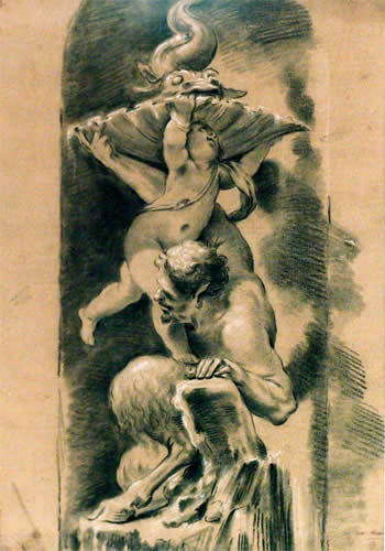Витторио Мариа Бигари. Сатир, держащий Амура и раковину. Первая половина XVIII века. Бумага, уголь, мел
