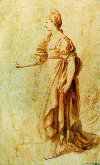 Франческо Солимена. Две женские фигуры. Конец XVII – начало XVIII века. Бумага, сангина

