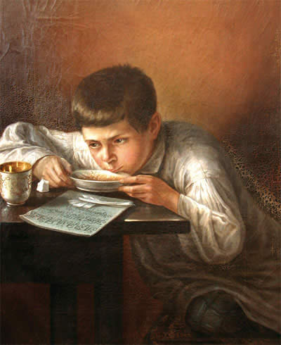 Ф.Зайцев. Мальчик за чаем. 1840-е годы.  Холст, масло
