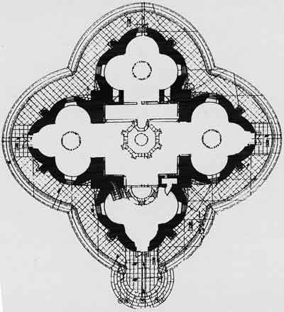 	План-разрез первого яруса церкви Успения Пресвятой Богородицы. «Тайник» заключен в квадрат
