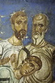 Апостолы из сцены «Чудесный улов рыбы». Спасо-Преображенский собор Мирожского монастыря. Около 1140 года