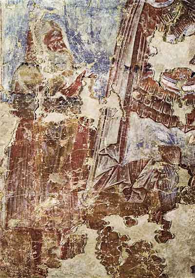 Дмитрий Солунский и князь Андрей Ольгердович (?). Рождественская церковь Довмонтова города. Около 1390 года
