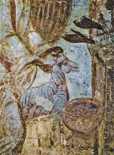 Жертвенный козел из сцены «Явление ангела Симеону Дивногорцу». Рождественская церковь Довмонтова города. Около 1390 года
