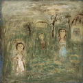 Евгений Ревяков. Пейзаж с тремя фигурами. 2004. Бумага грунтованная, смешанная техника